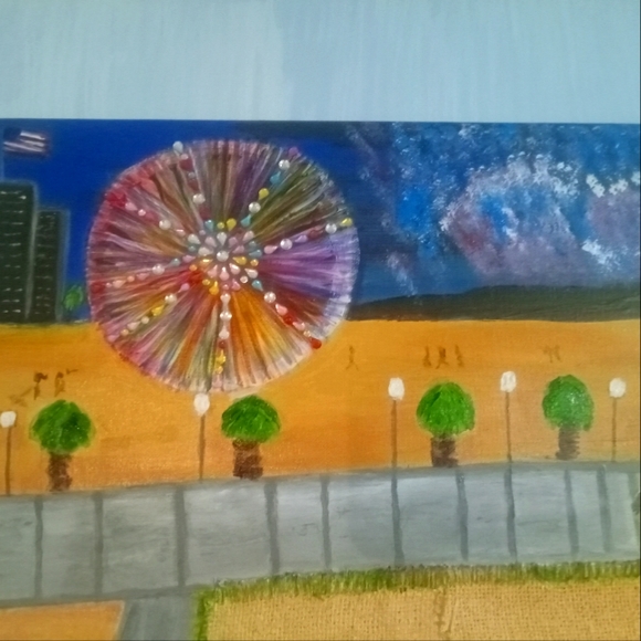 "Fireworks on the Beach" original canvas painting 16"x20" C.Grubb mixed media - Picture 3 of 3